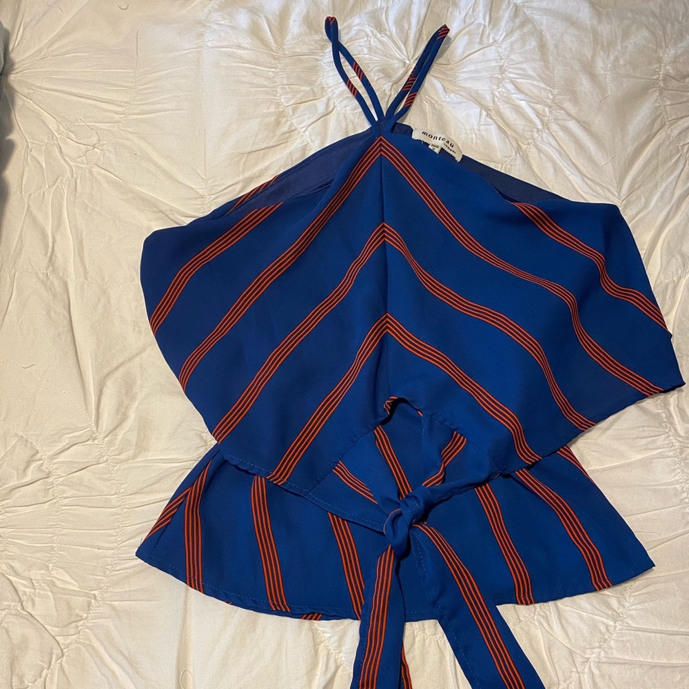 Nautical halter top, Navy w red stripes